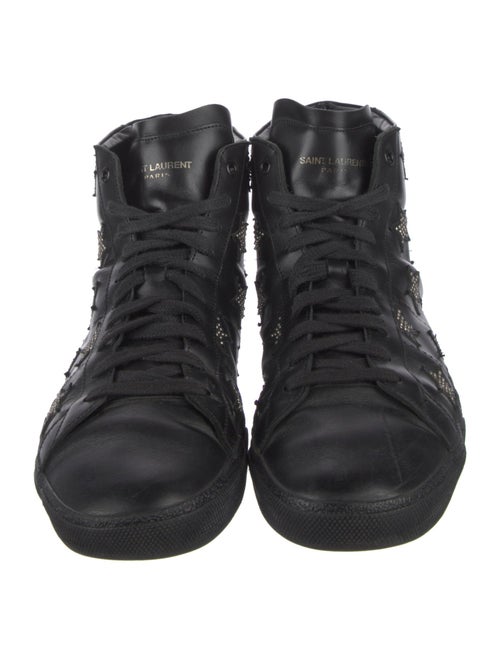 Saint Laurent Leather Studded Accents Lace-Up Boots