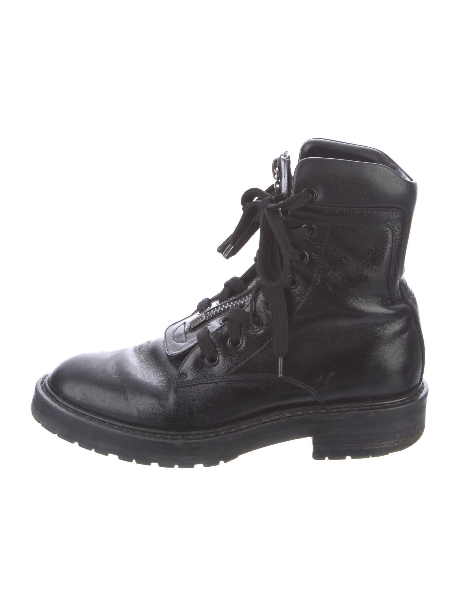 Saint Laurent Leather Whipstitch Trim Combat Boots