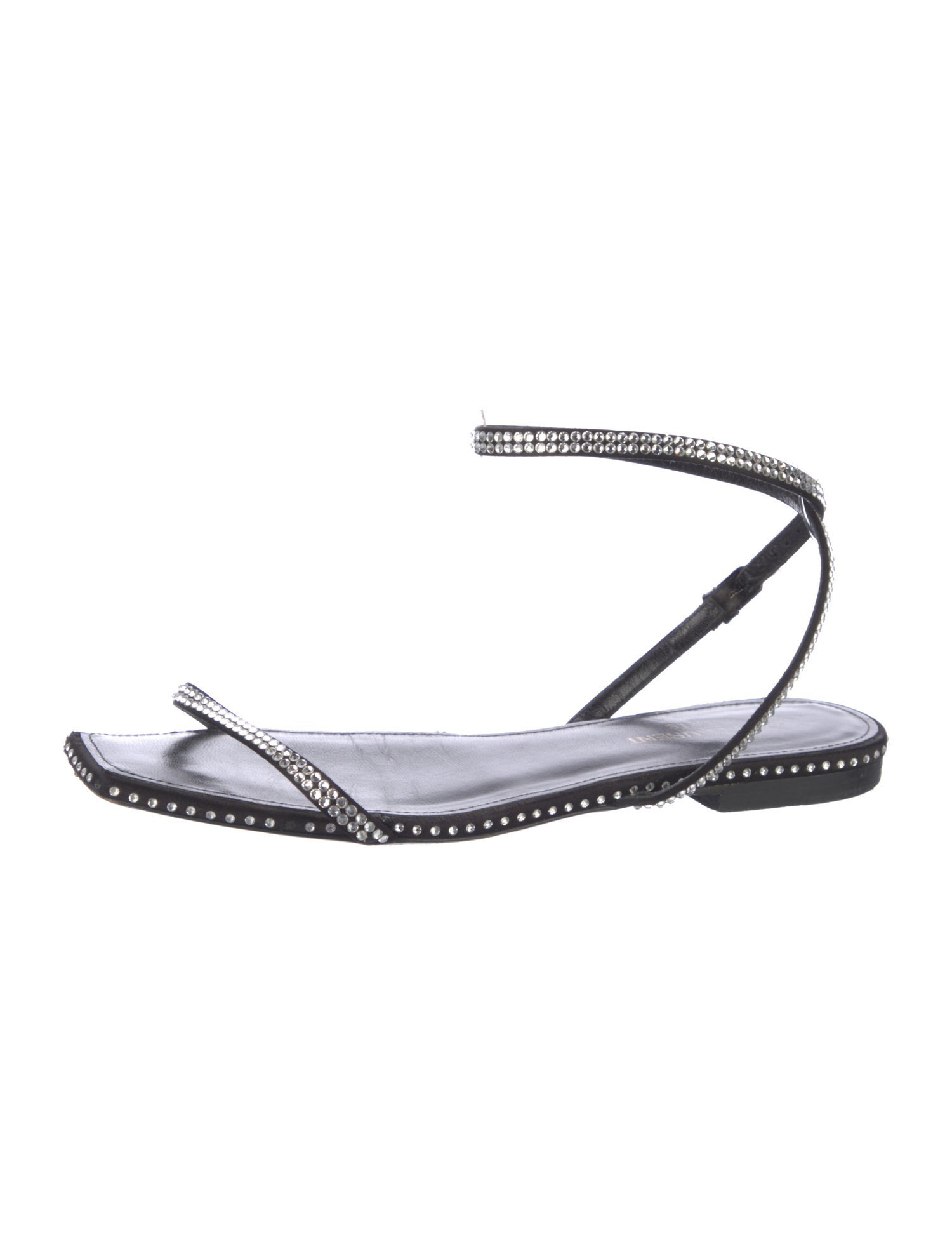 Saint Laurent Leather Crystal Embellishments Sandals