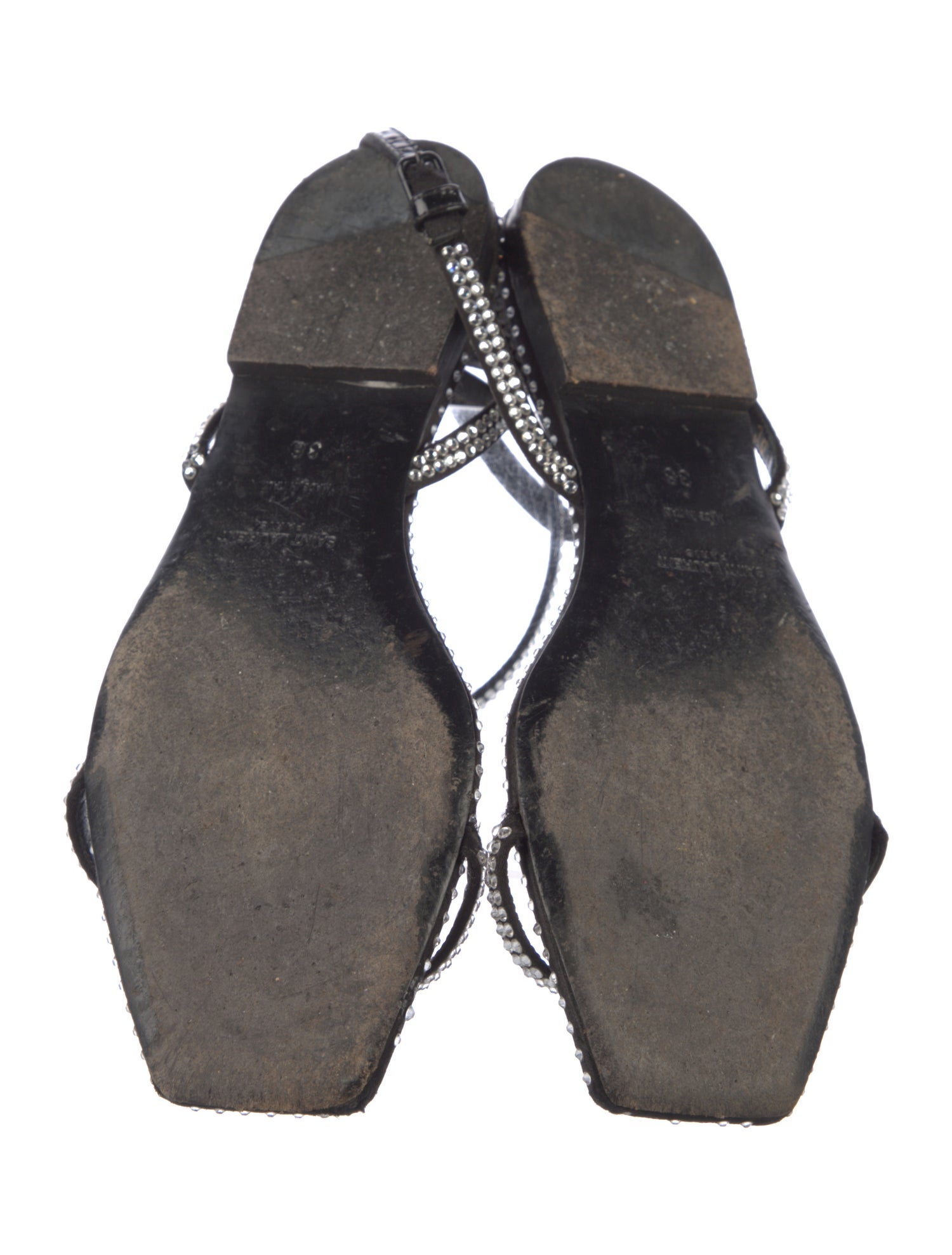 Saint Laurent Leather Crystal Embellishments Sandals