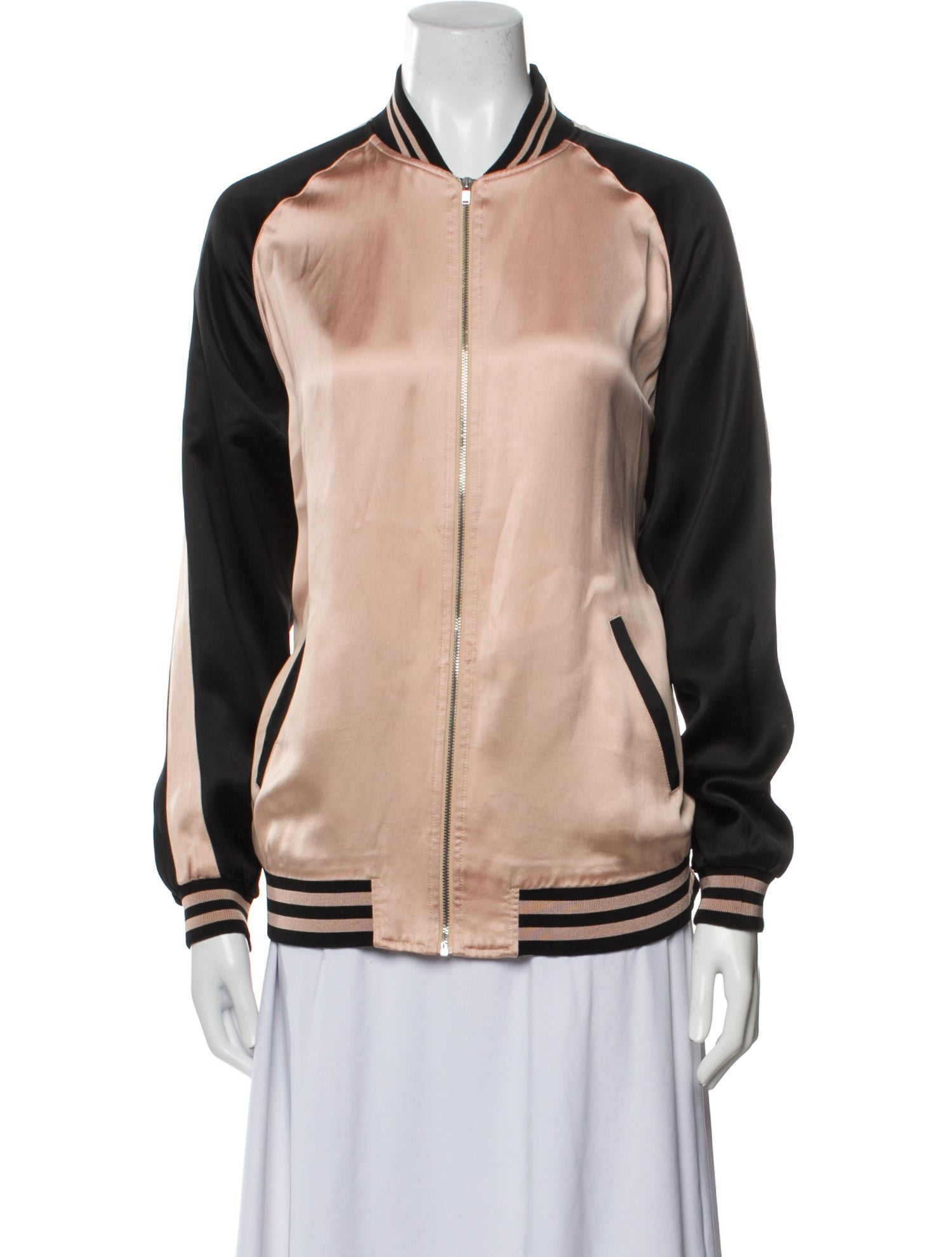 Saint Laurent Satin Colorblock Pattern Bomber Jacket