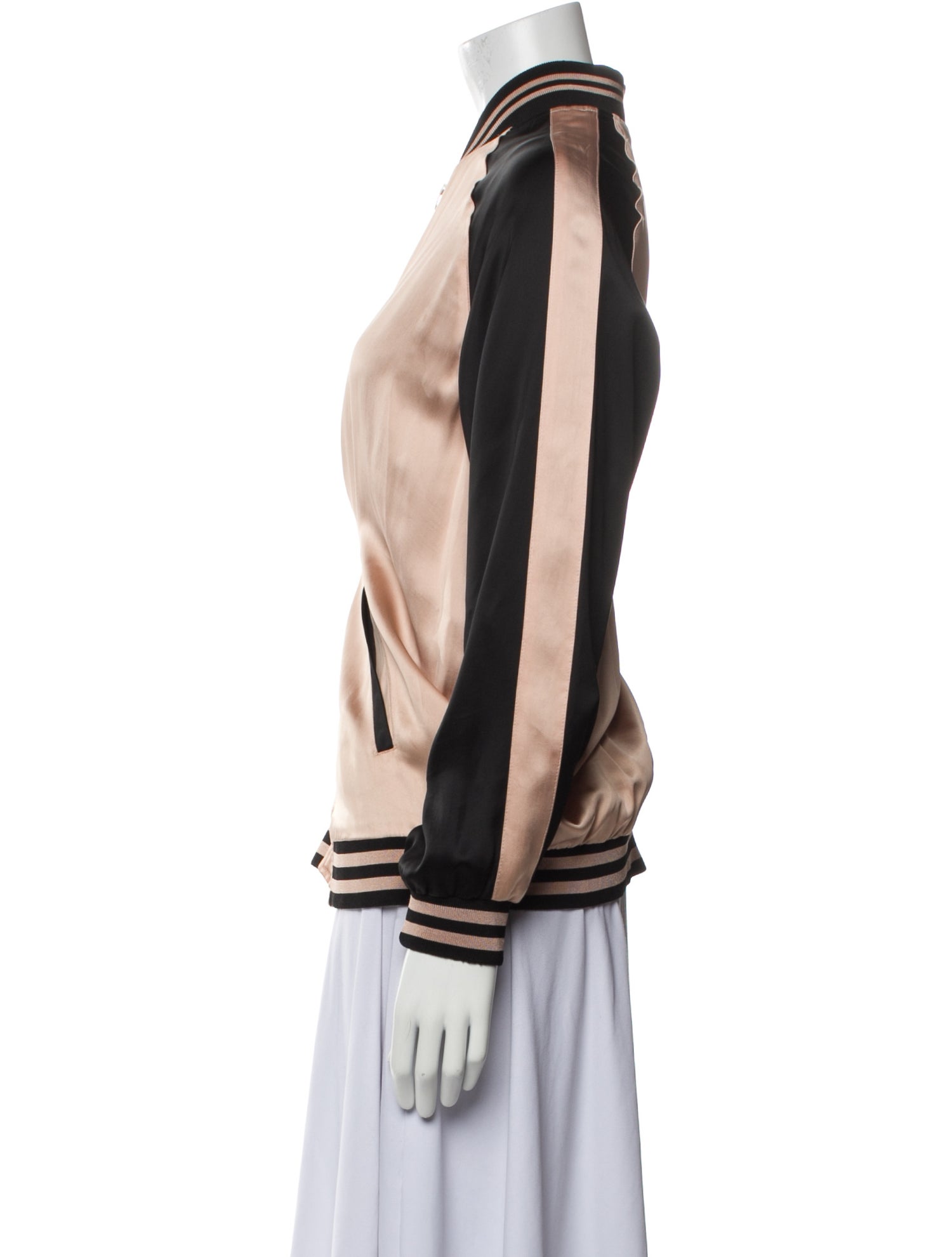 Saint Laurent Satin Colorblock Pattern Bomber Jacket