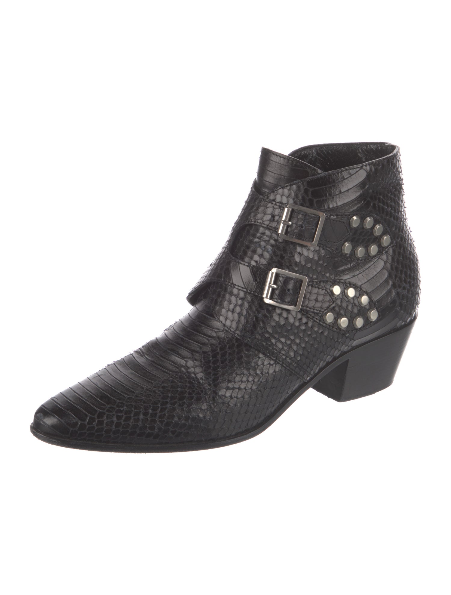 Saint Laurent Snakeskin Studded Accents Western Boots