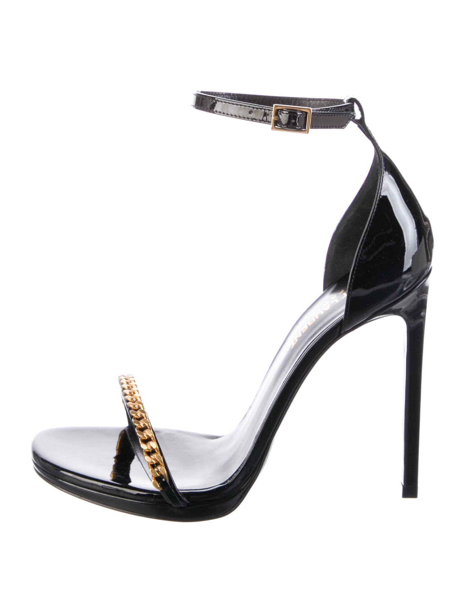 Saint Laurent Patent Leather Chain-Link Accents Sandals w/ Tags
