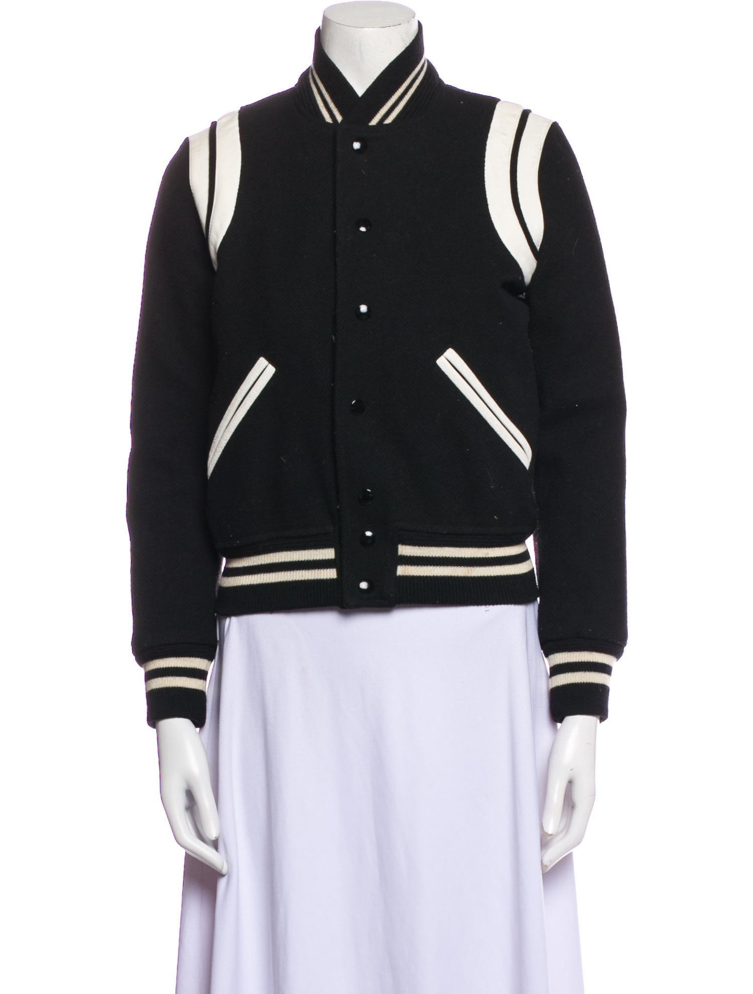 Saint Laurent Virgin Wool Colorblock Pattern Bomber Jacket