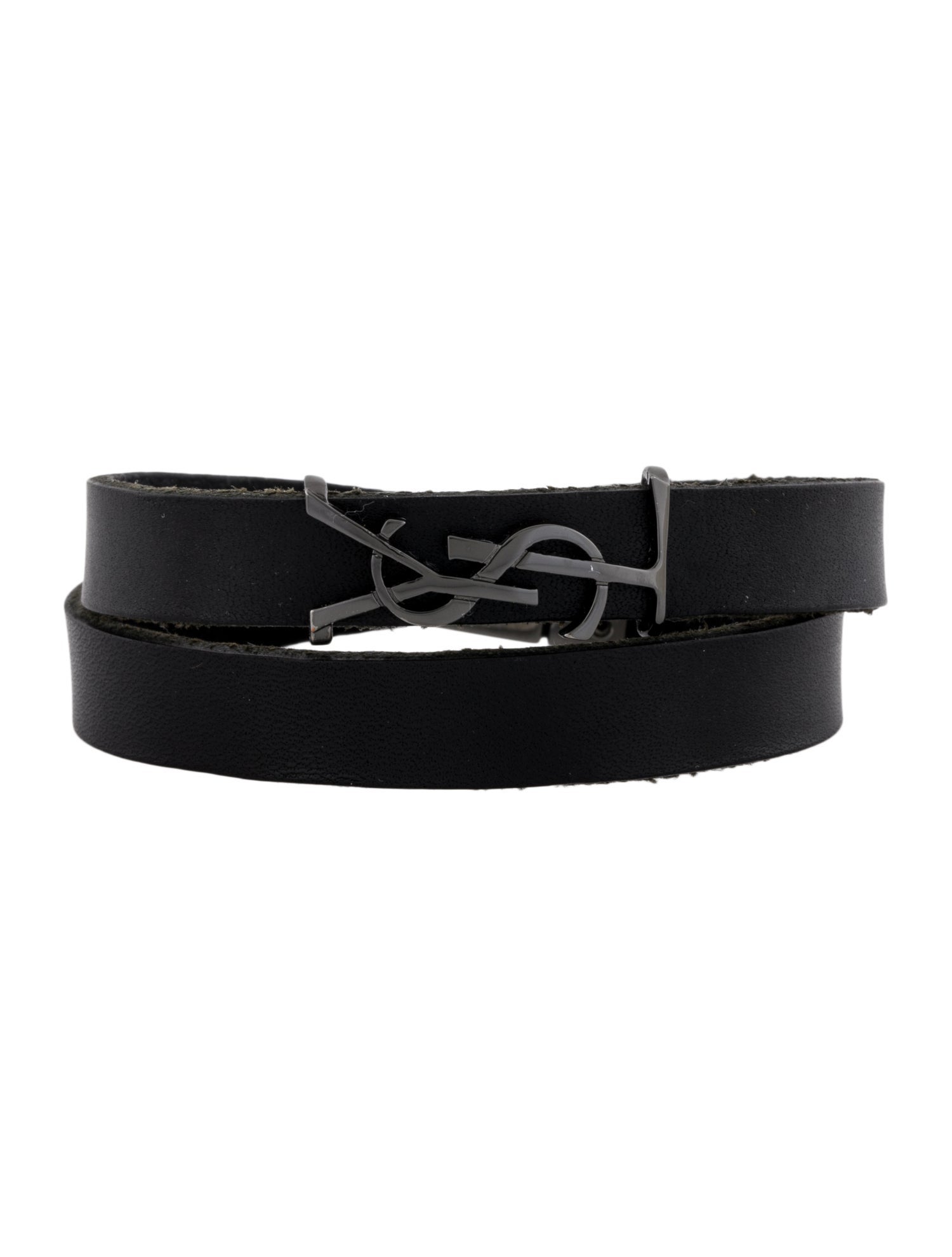 Saint Laurent Leather Logo Double Wrap Bracelet