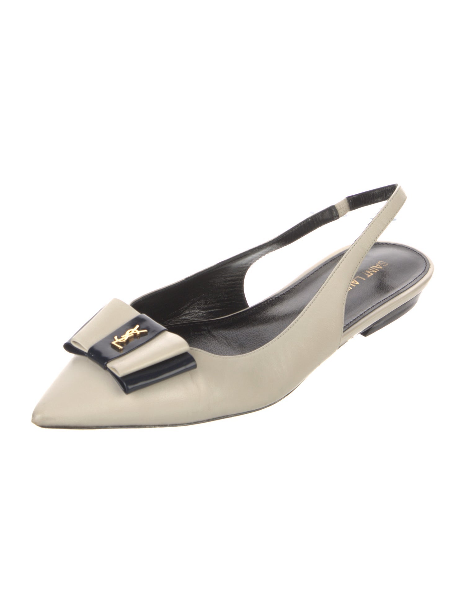 Saint Laurent Leather Bow Accents Slingback Flats