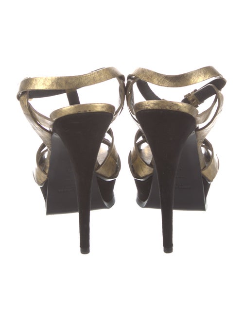 Saint Laurent Leather Colorblock Pattern T-Strap Sandals