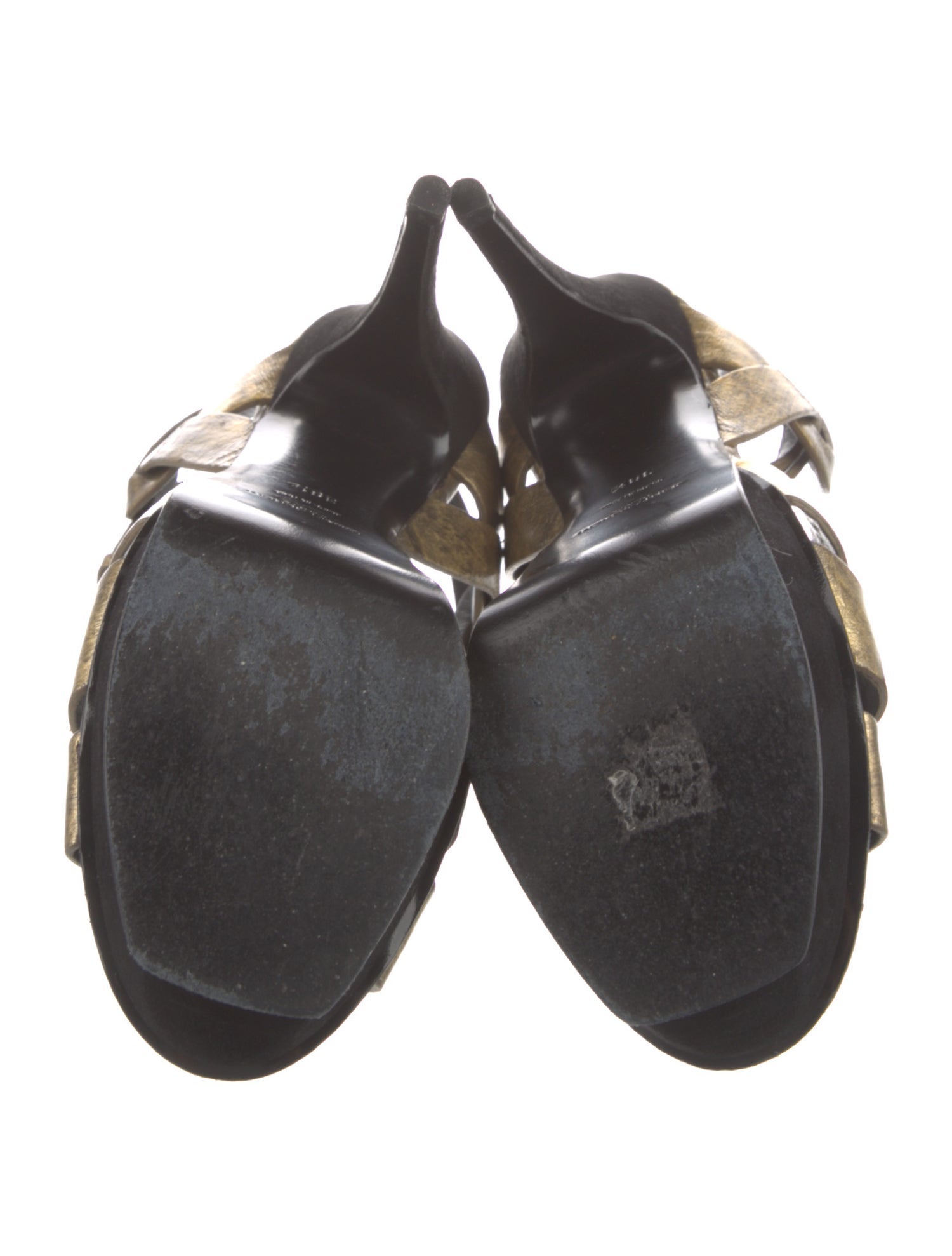 Saint Laurent Leather Colorblock Pattern T-Strap Sandals