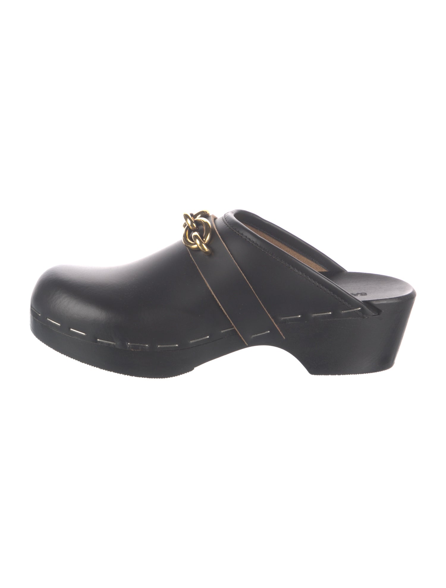 Saint Laurent Leather Chain-Link Accents Clog Mules
