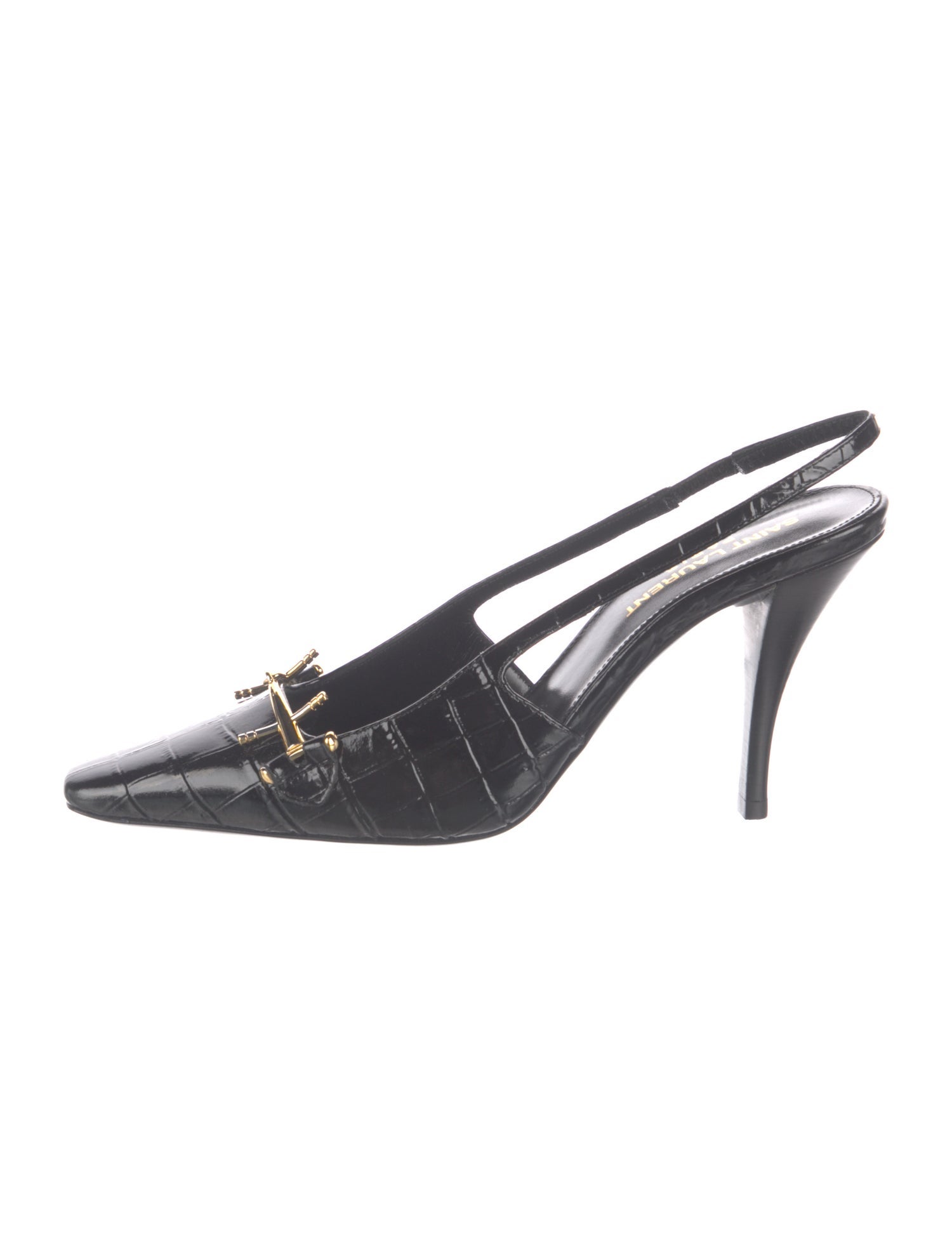 Saint Laurent Horsebit Accent Embossed Leather Slingback Pumps