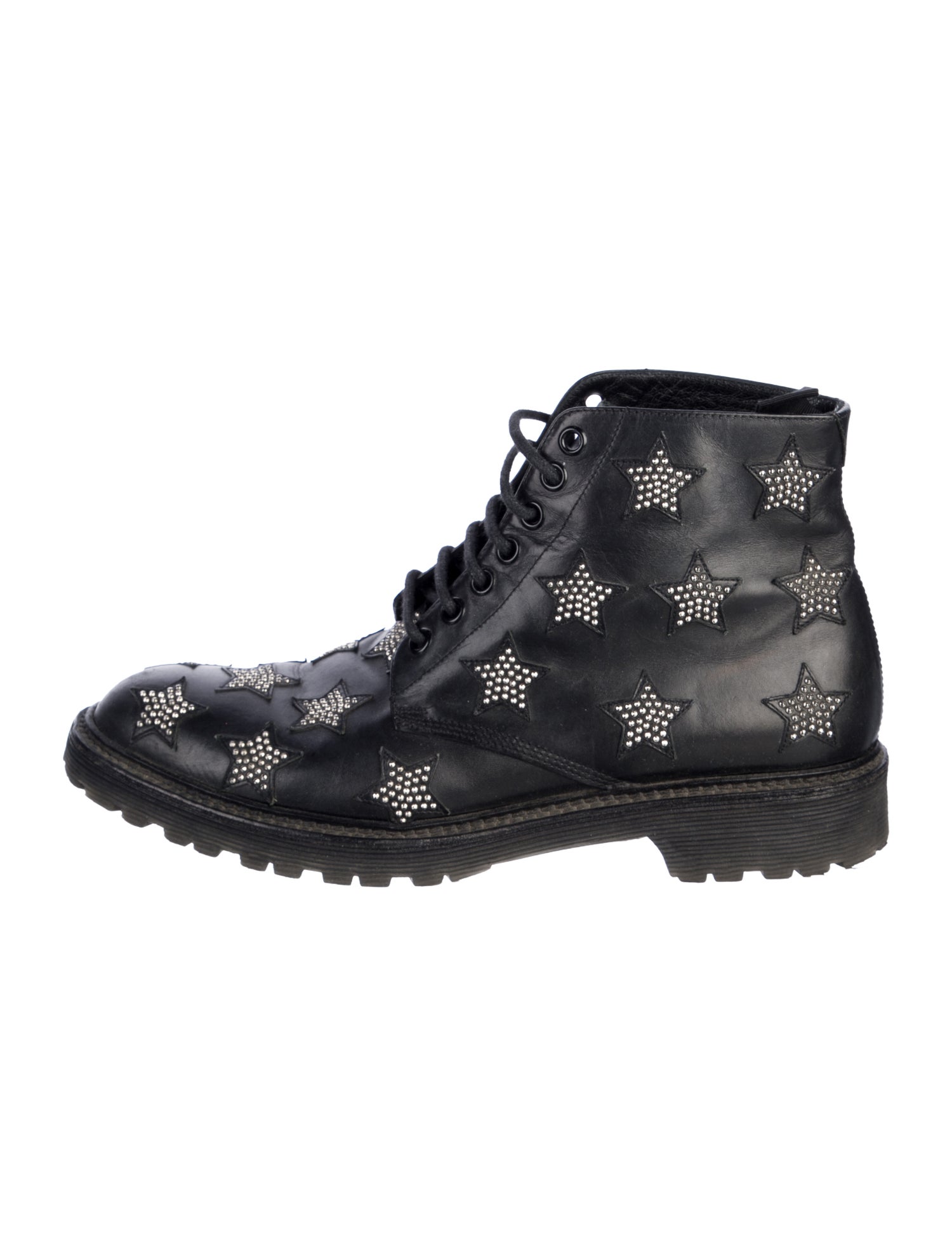 Saint Laurent Leather Studded Accents Combat Boots
