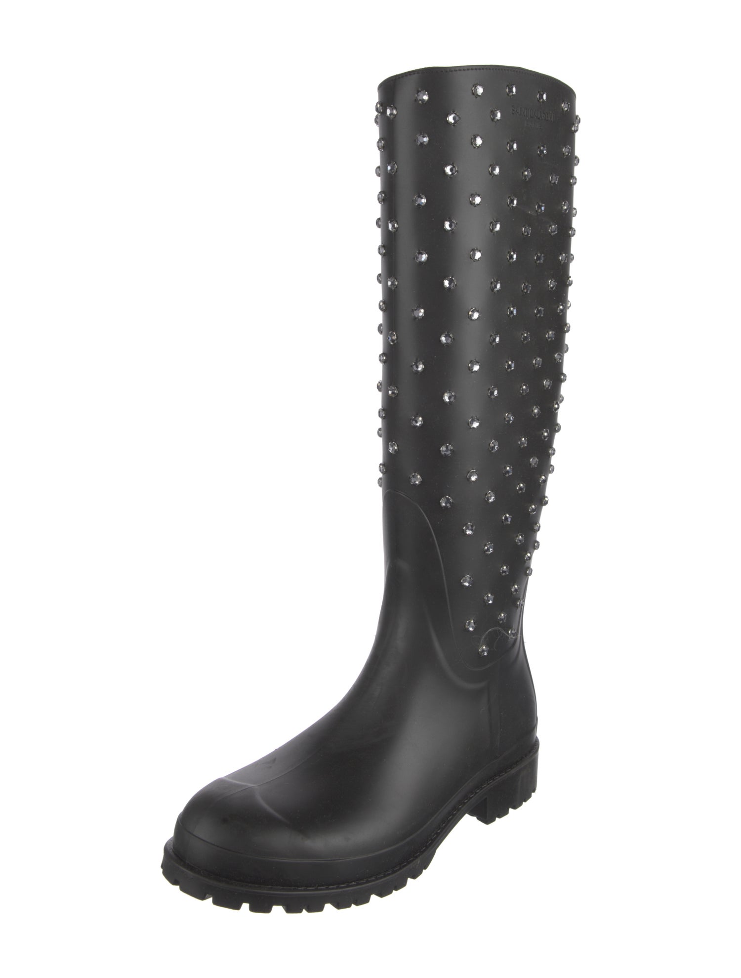 Saint Laurent Rubber Crystal Embellishments Rain Boots