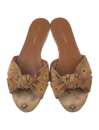 Saint Laurent Suede Floral Print Slides