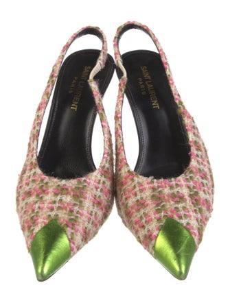 Saint Laurent Tweed Pattern Slingback Pumps