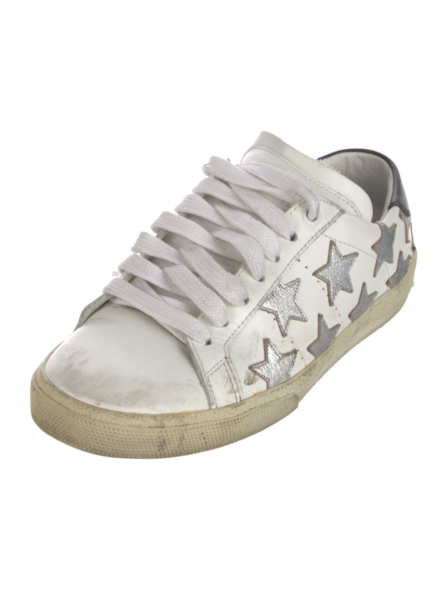Saint Laurent Leather Distressed Accents Sneakers