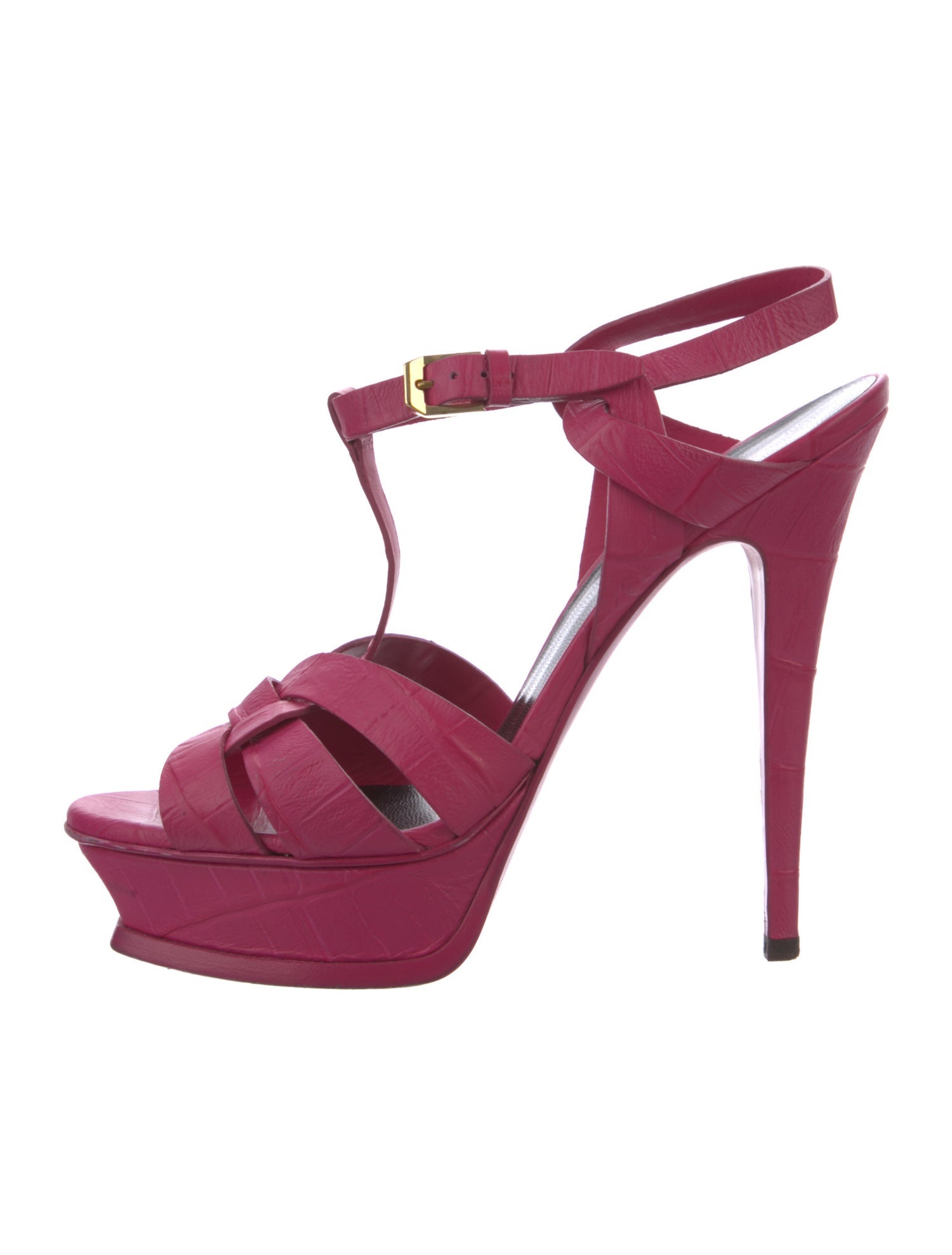 Saint Laurent Leather Cutout Accent T-Strap Sandals