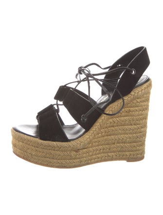 Saint Laurent Suede Leather Trim Embellishment Espadrilles