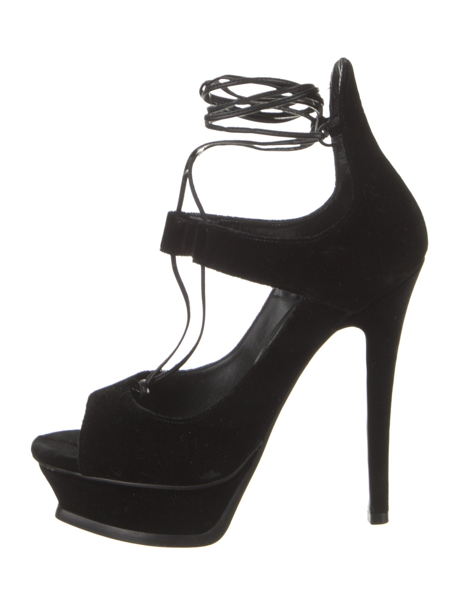 Saint Laurent Velvet Leather Trim Embellishment Sandals