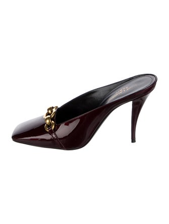 Saint Laurent Patent Leather Chain-Link Accents Mules