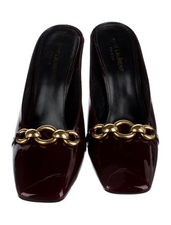 Saint Laurent Patent Leather Chain-Link Accents Mules