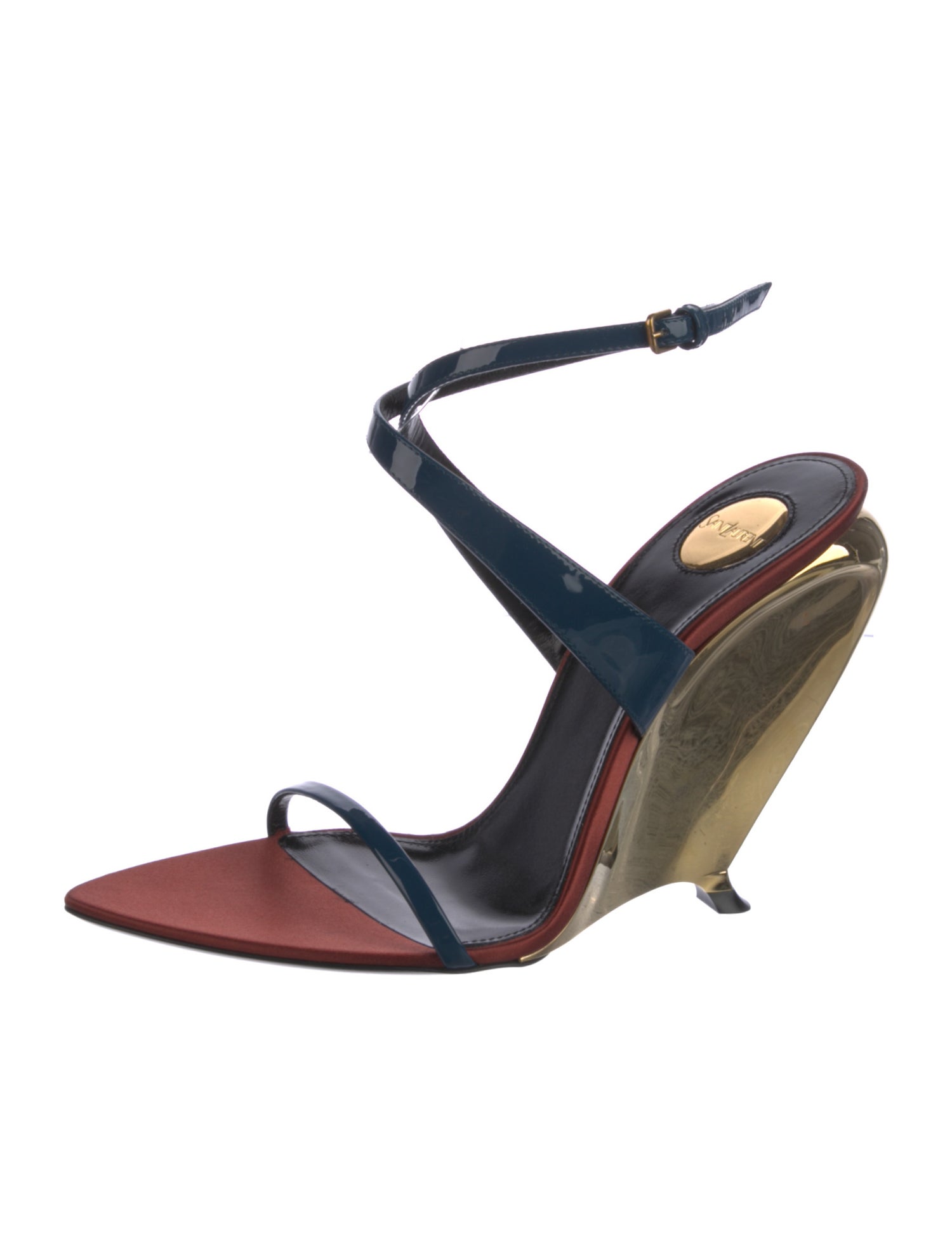 Saint Laurent Leather Colorblock Pattern Slingback Sandals
