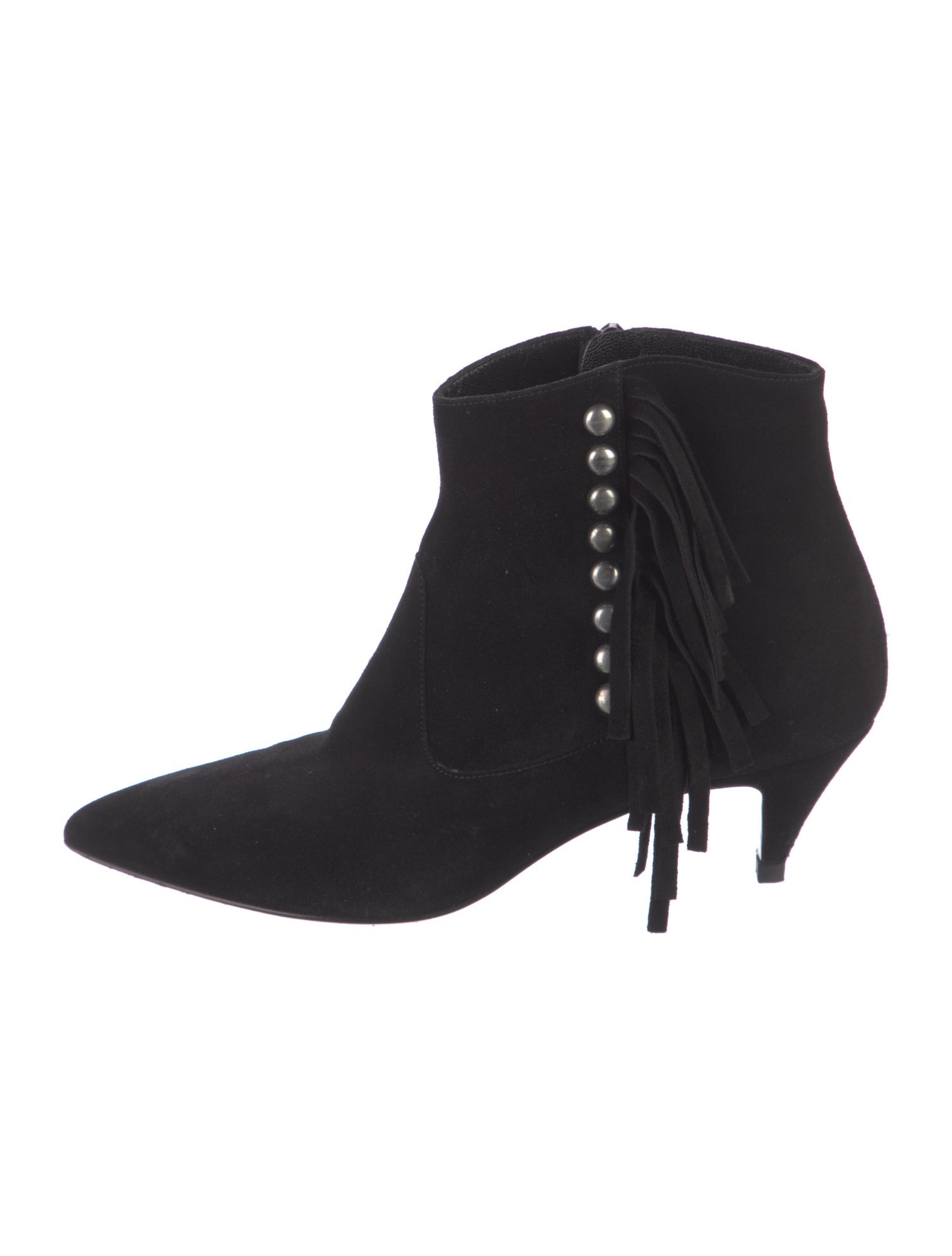 Saint Laurent Suede Fringe Trim Accent Boots