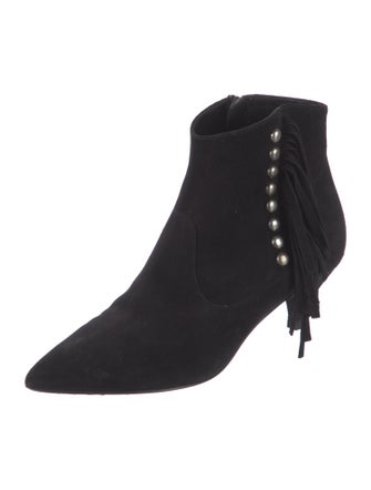 Saint Laurent Suede Fringe Trim Accent Boots