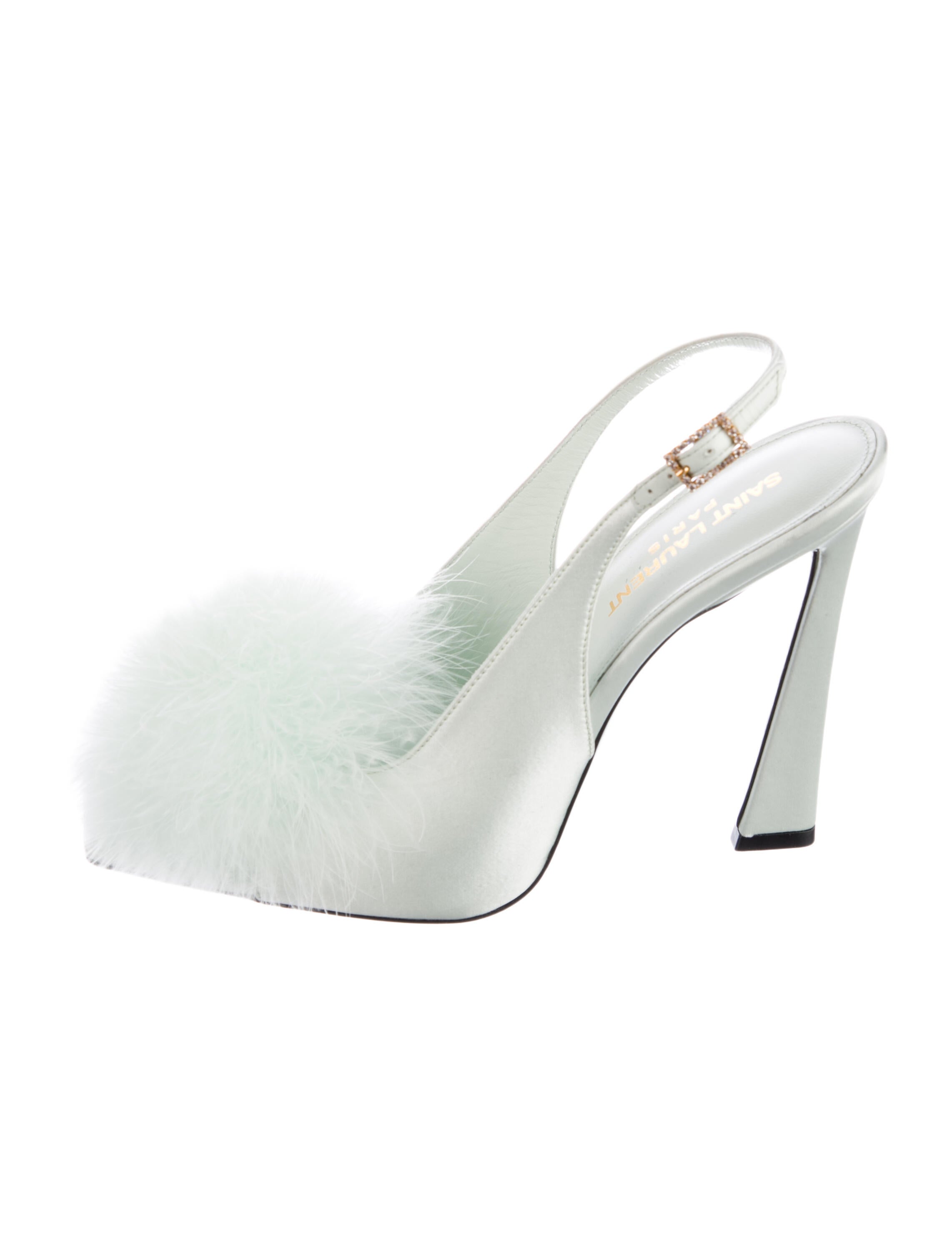 Saint Laurent Satin Crystal Embellishments Slingback Sandals w/ Tags