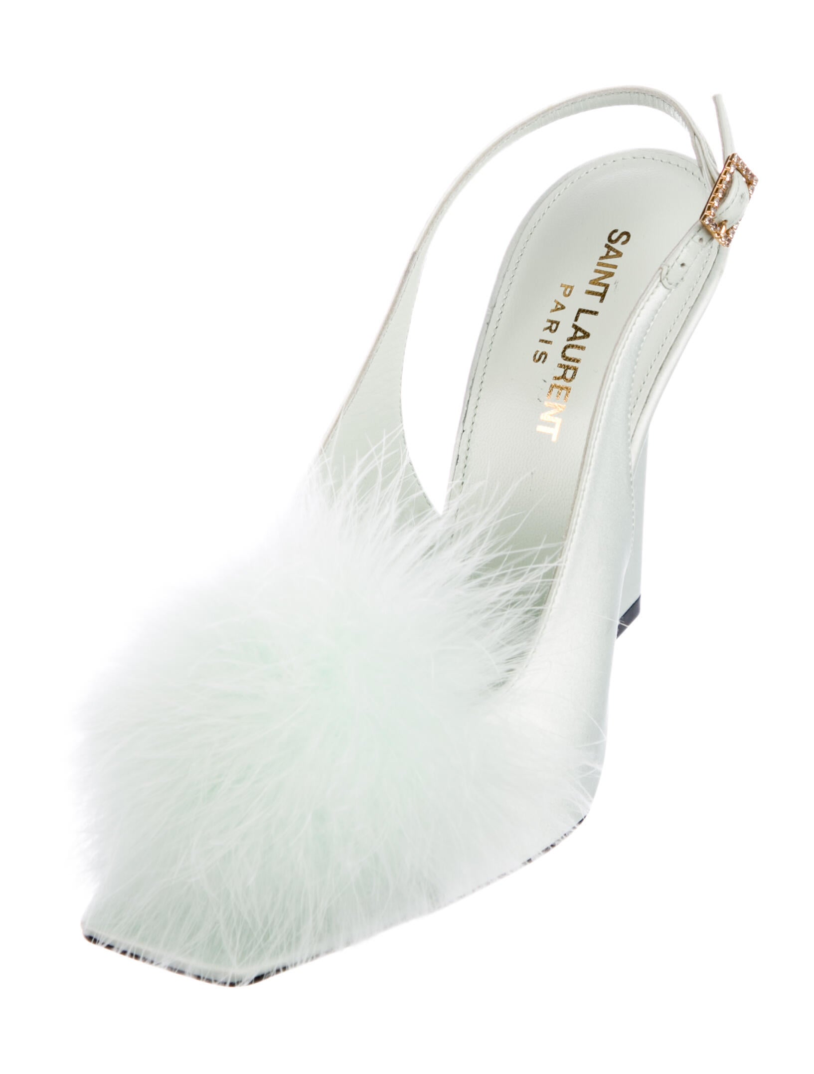 Saint Laurent Satin Crystal Embellishments Slingback Sandals w/ Tags