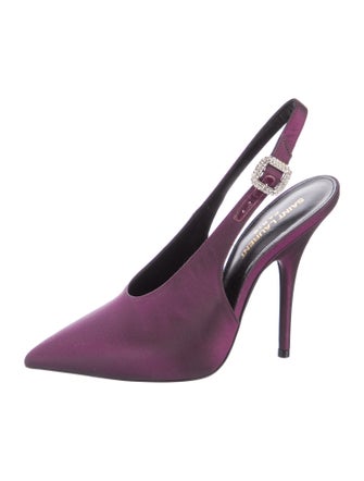 Saint Laurent Satin Crystal Embellishments Slingback Pumps
