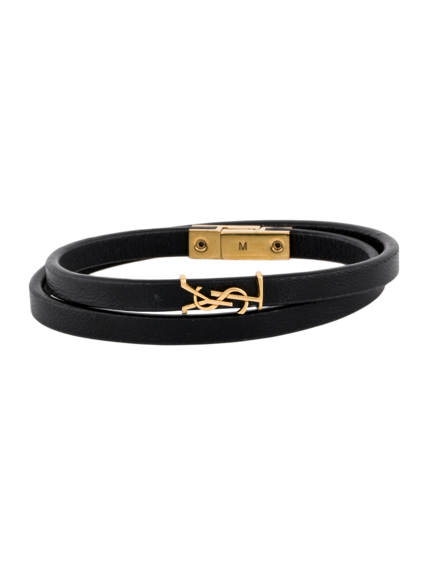 Saint Laurent Leather Cassandre Double Wrap Bracelet