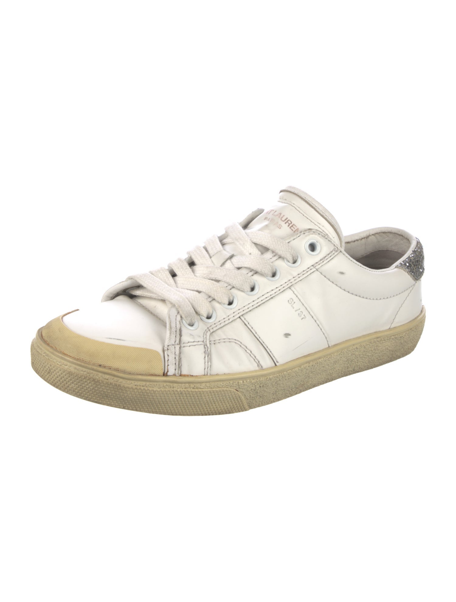 Saint Laurent Leather Glitter Accents Sneakers