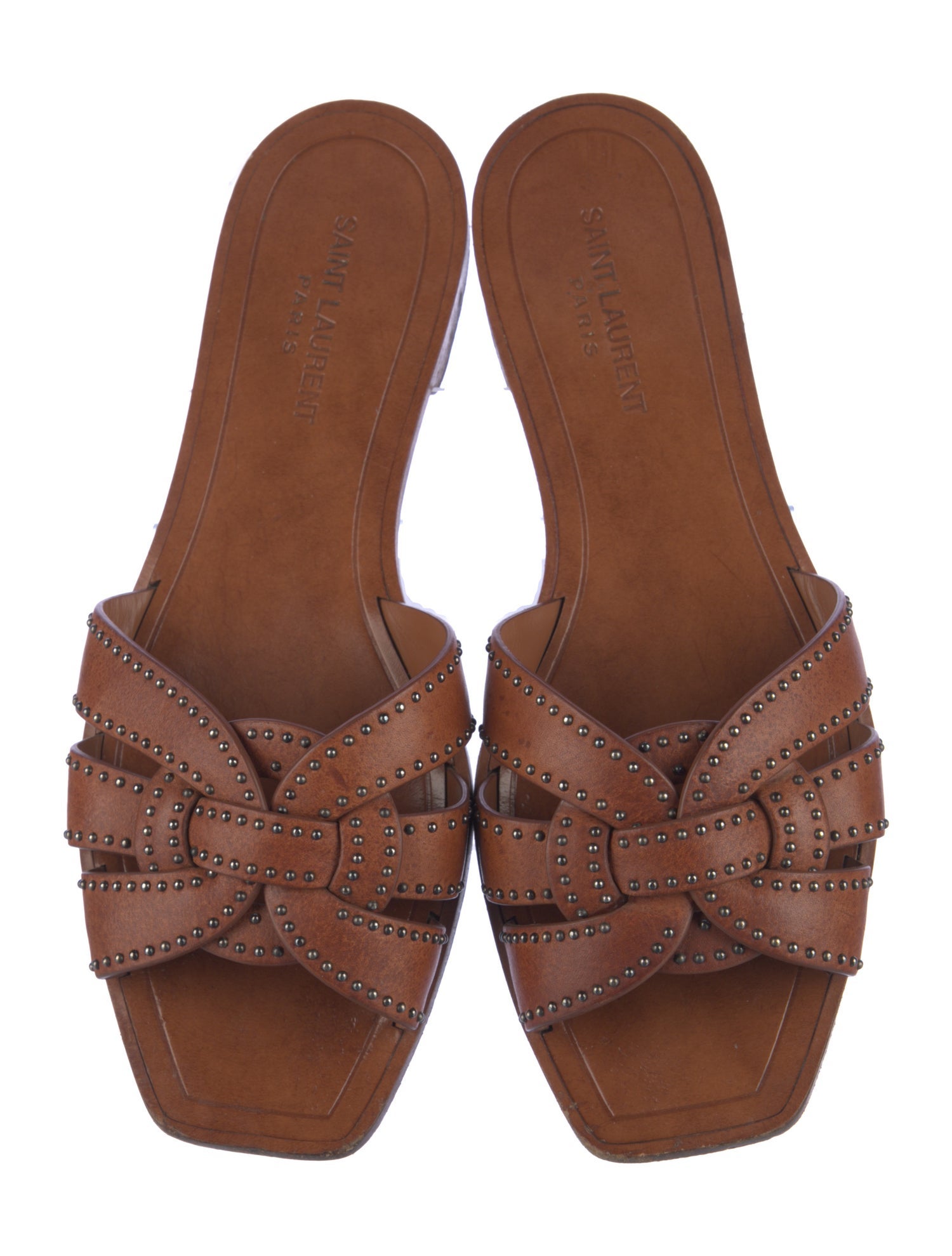 Saint Laurent Leather Studded Accents Slides