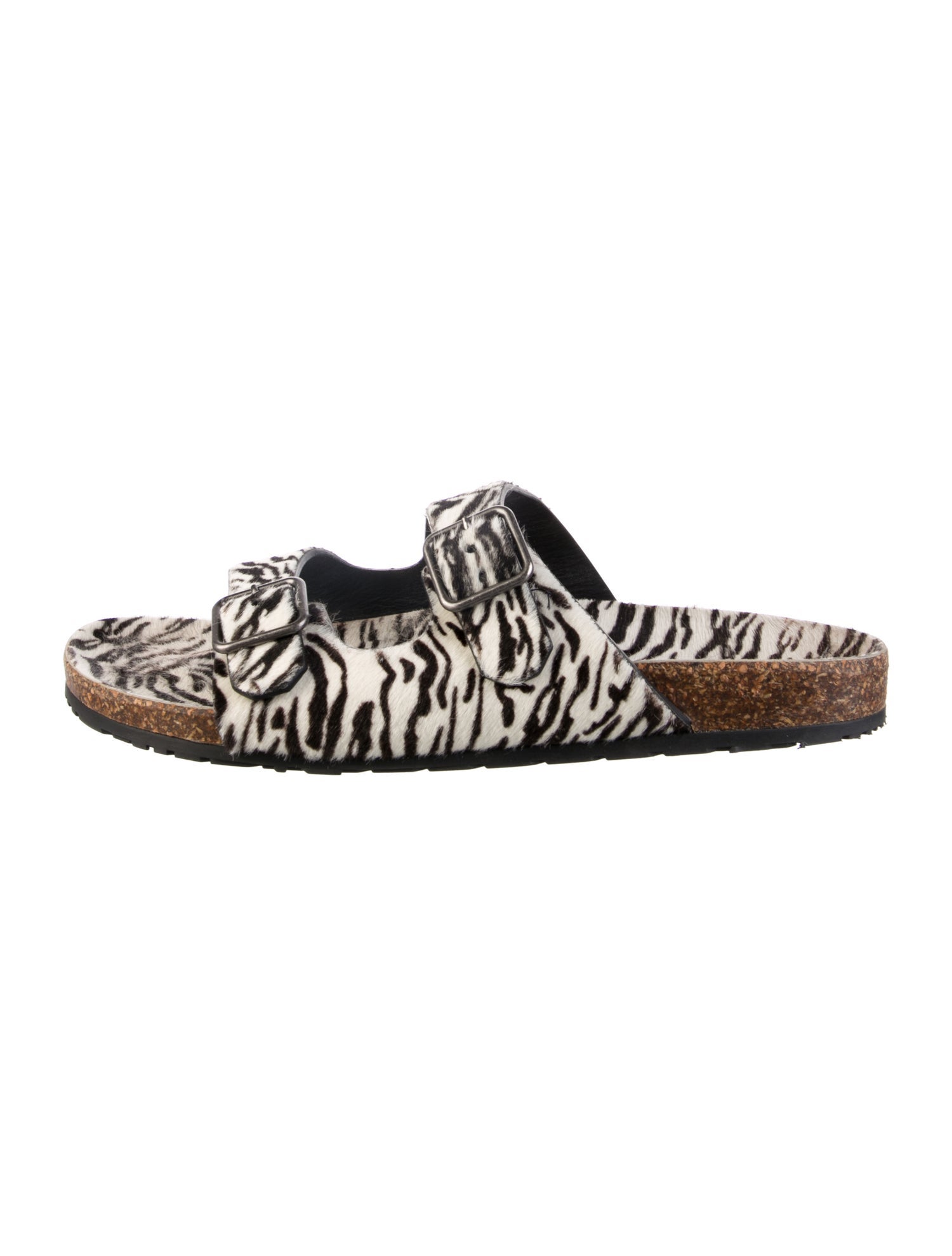 Saint Laurent Calf Hair Printed Slides