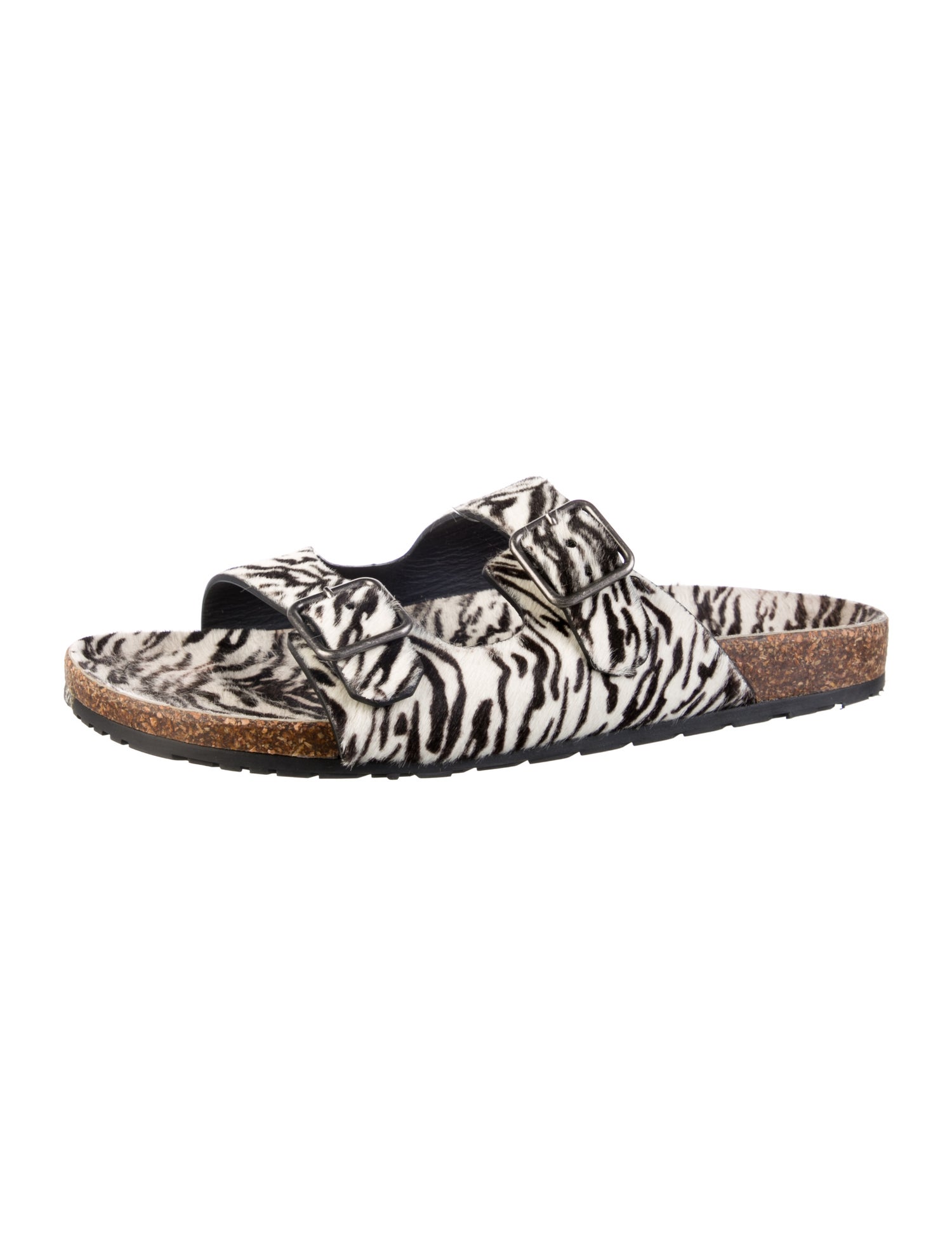Saint Laurent Calf Hair Printed Slides