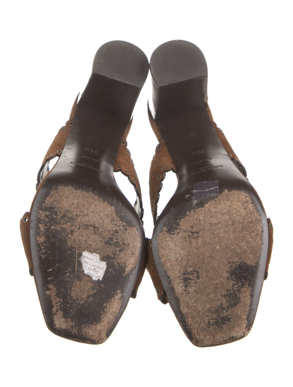 Saint Laurent Suede Slides Neutrals Scalloped Acc… - image 5