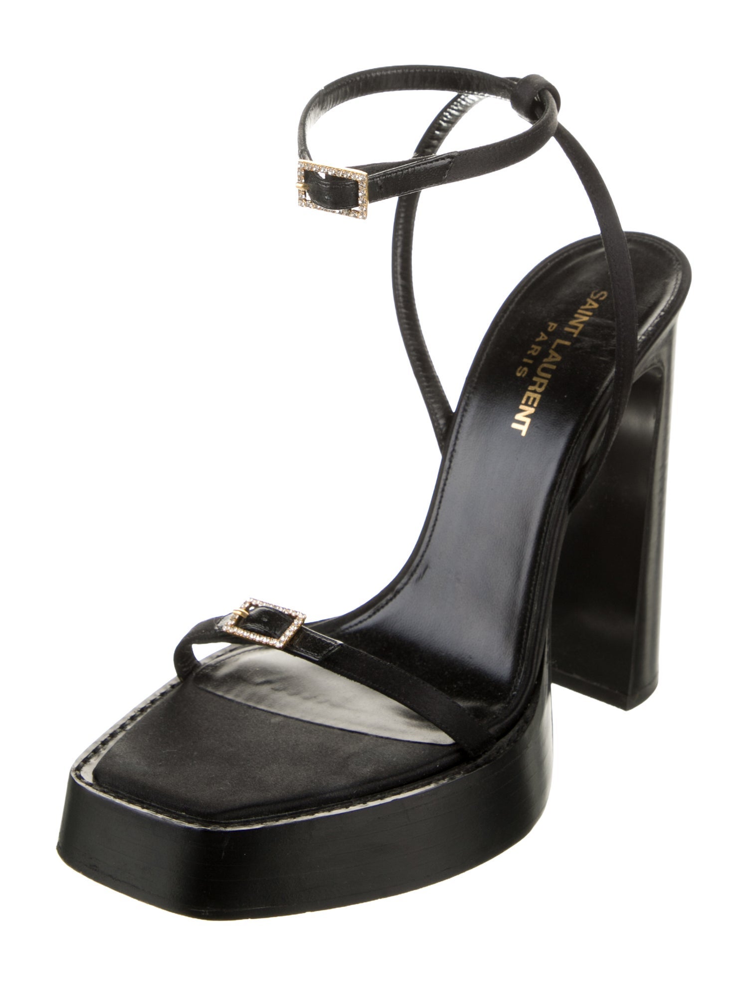 Saint Laurent Leather Crystal Embellishments T-Strap Sandals