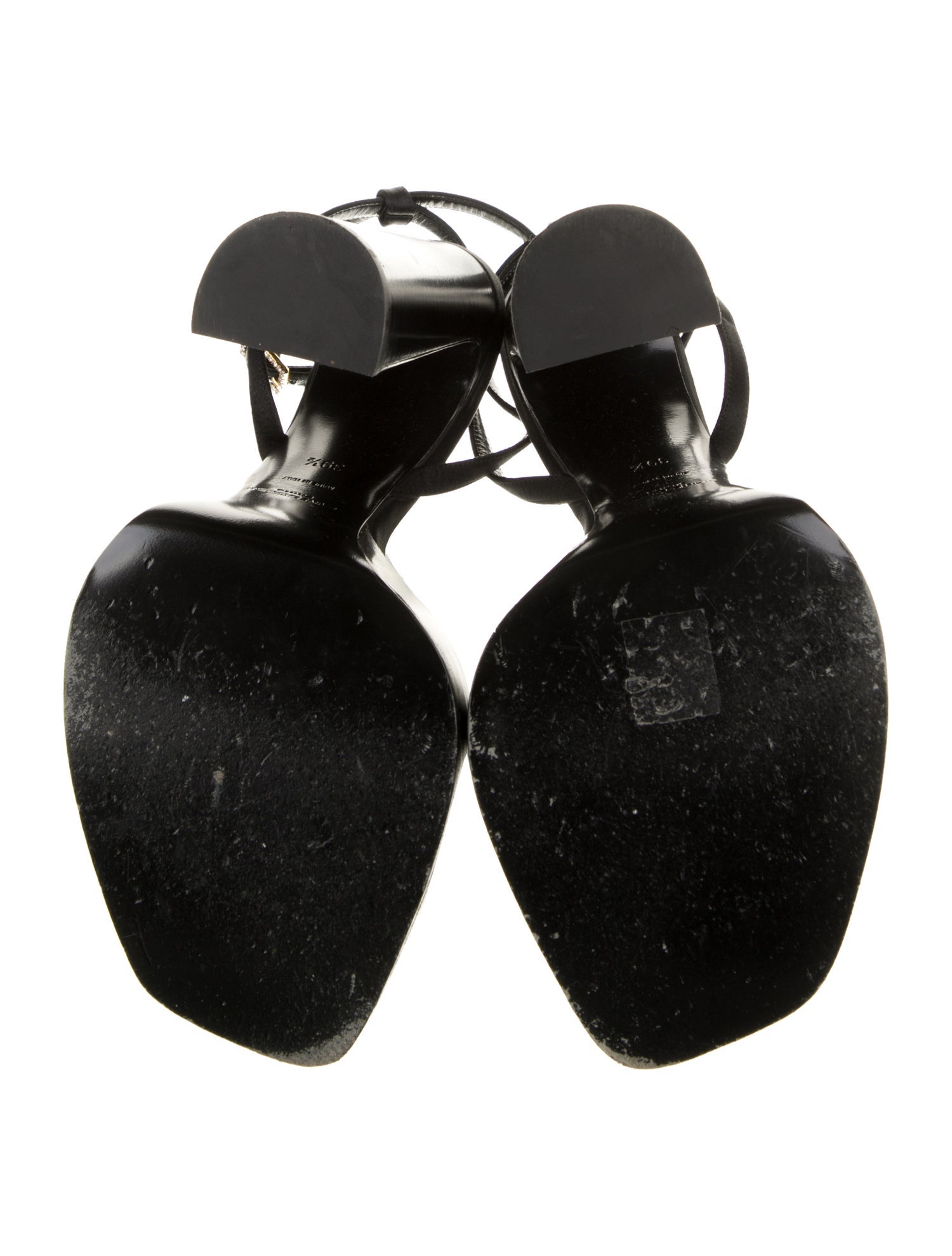 Saint Laurent Leather Crystal Embellishments T-Strap Sandals