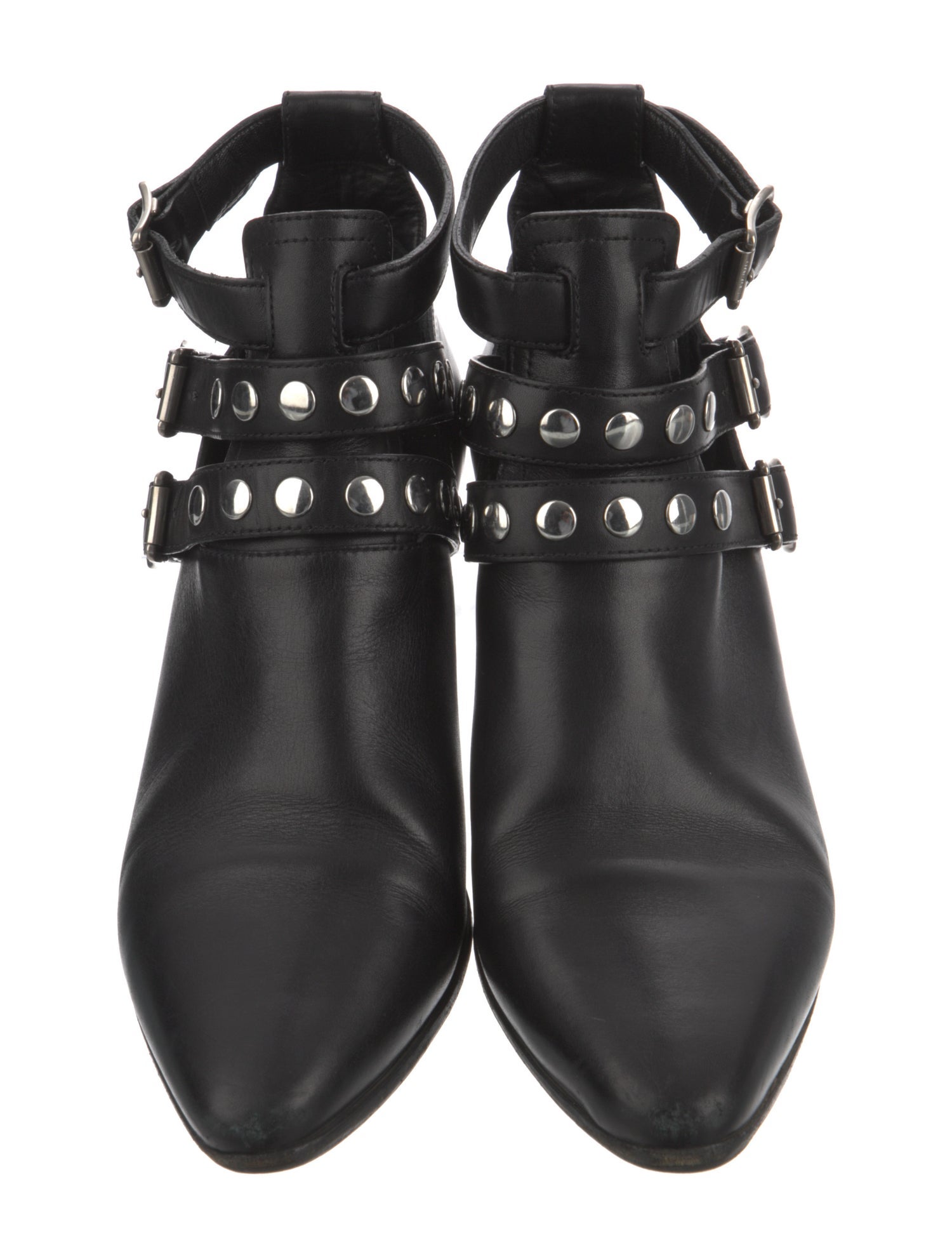 Saint Laurent Leather Studded Accents Lace-Up Boots