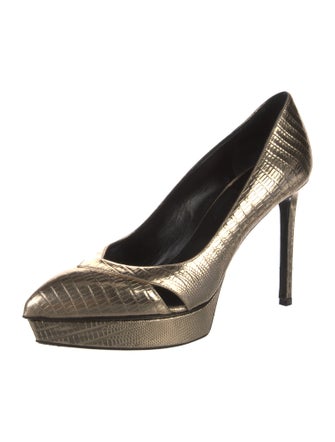 Saint Laurent Embossed Leather Cutout Accent Pumps