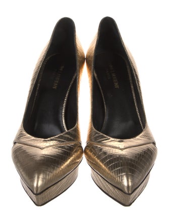 Saint Laurent Embossed Leather Cutout Accent Pumps