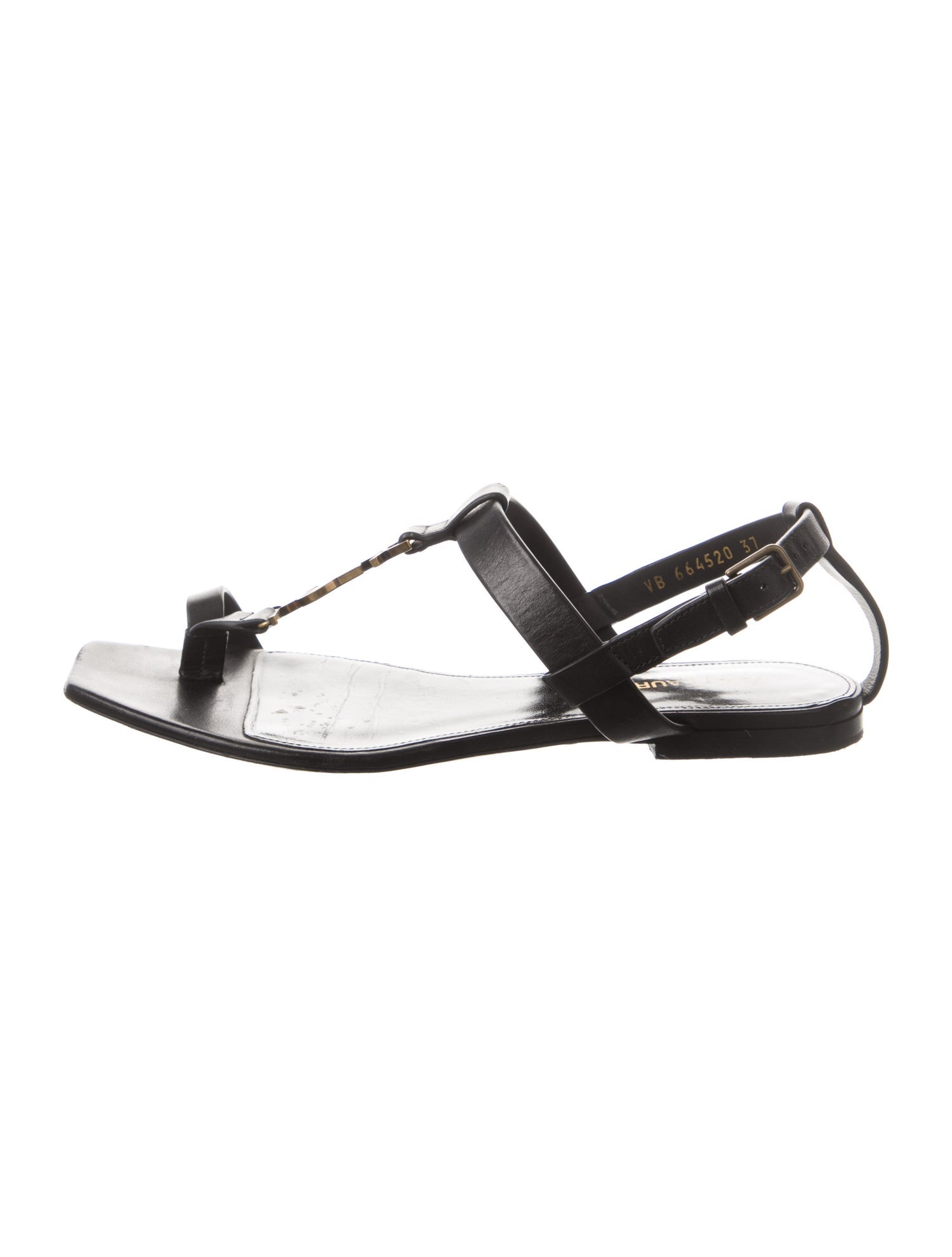 Saint Laurent Signature Logo Leather T-Strap Sandals
