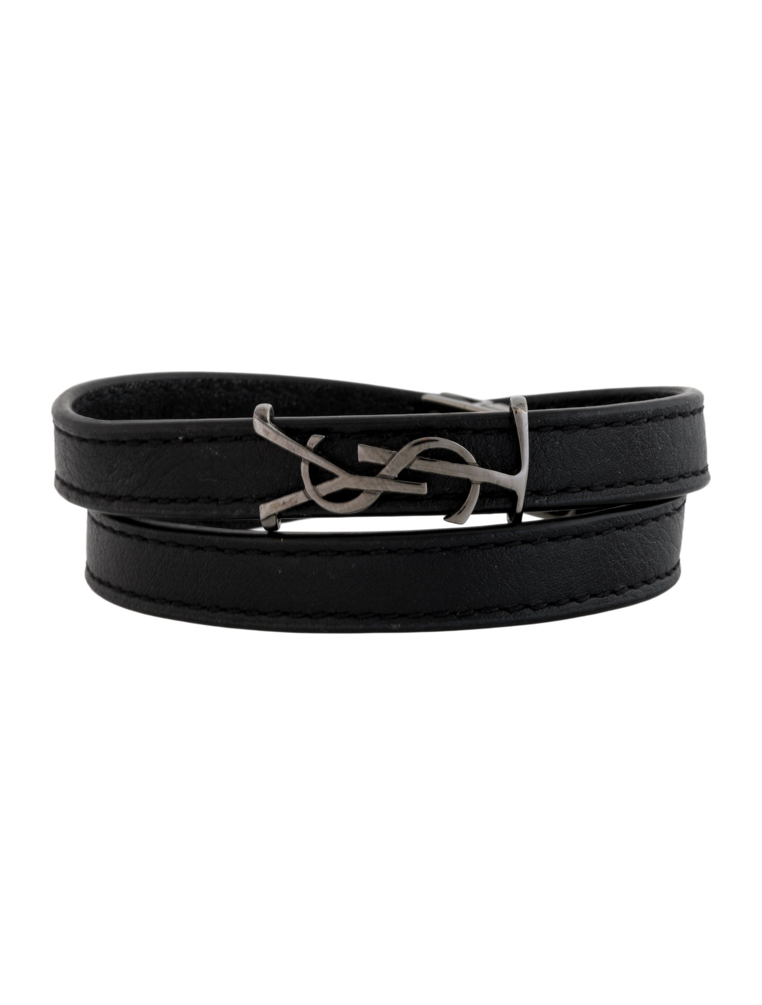 Saint Laurent Leather Logo Double Wrap bracelet