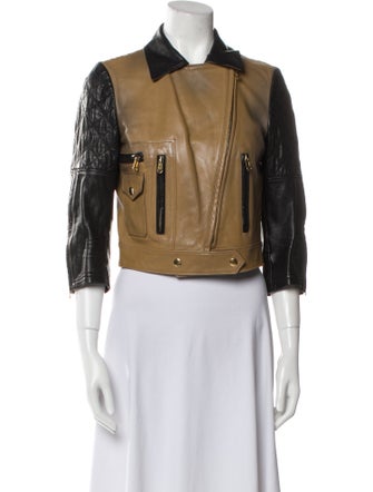 Saint Laurent Leather Colorblock Pattern Biker Jacket