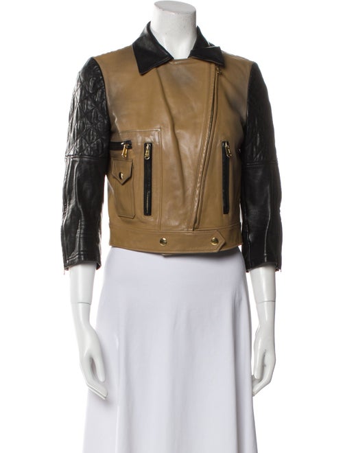 Saint Laurent Leather Colorblock Pattern Biker Jacket