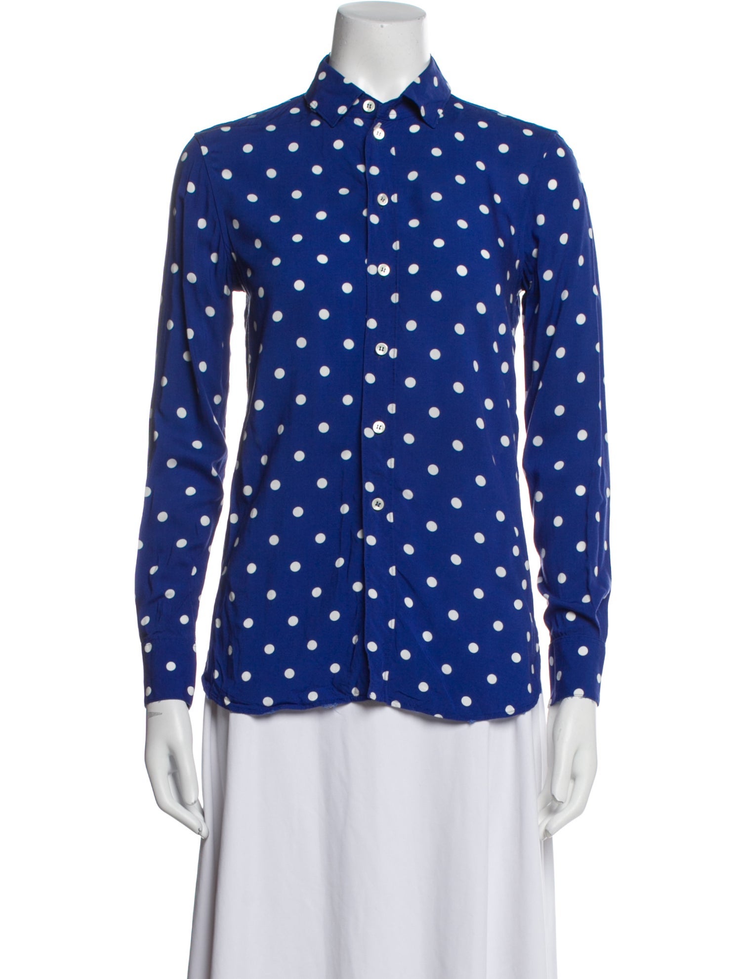 Saint Laurent Polka Dot Print Long Sleeve Button-Up Top