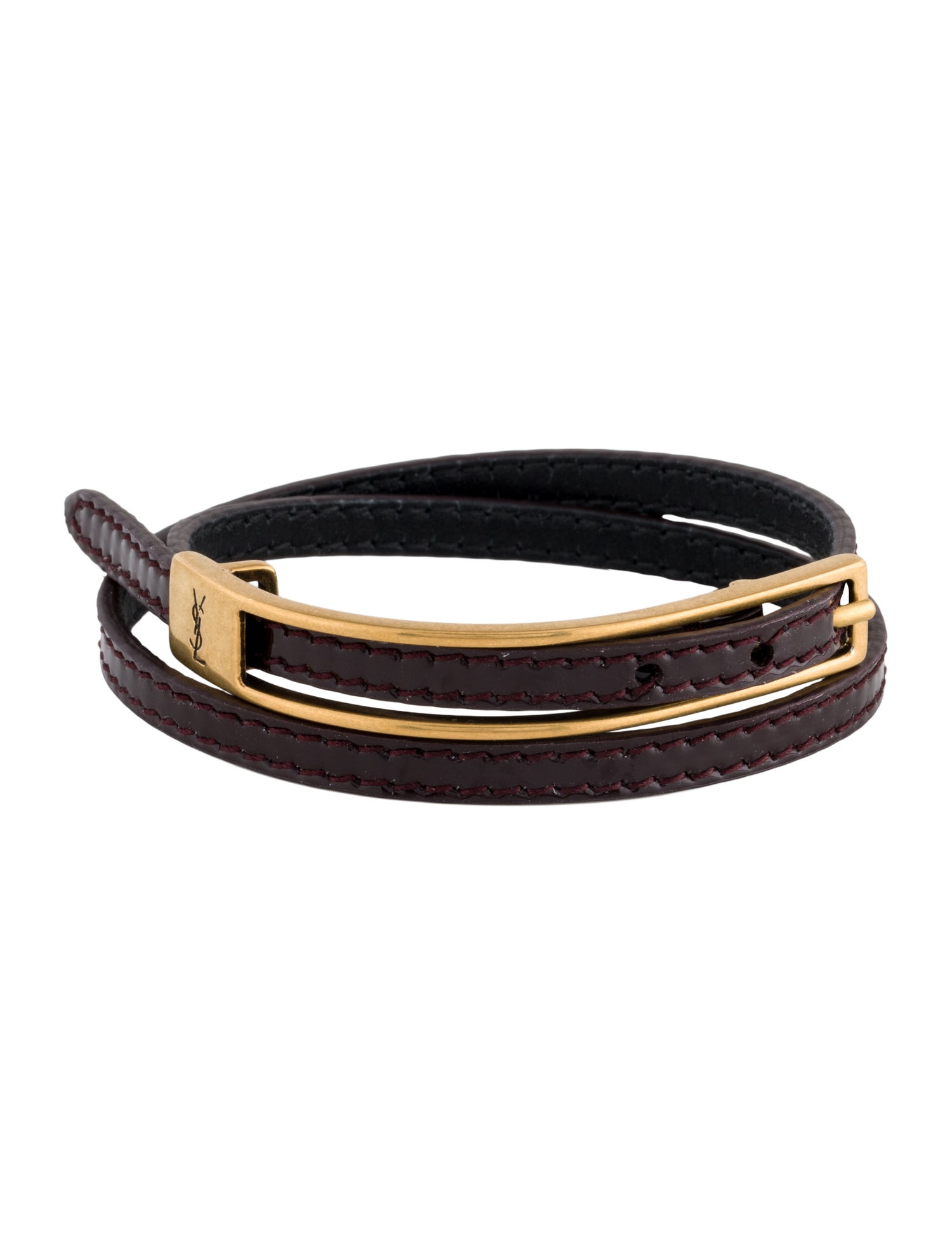 Saint Laurent Cassandre Buckle Leather Bracelet
