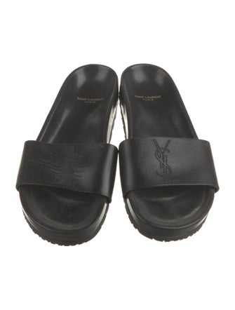 Saint Laurent Signature Logo Leather Slides