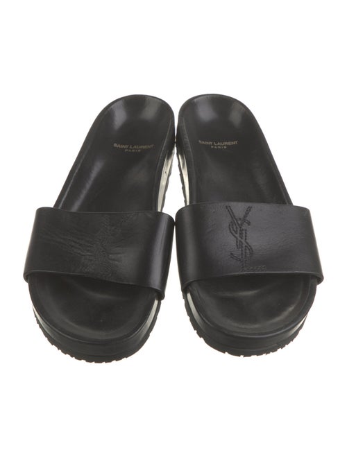 Saint Laurent Signature Logo Leather Slides
